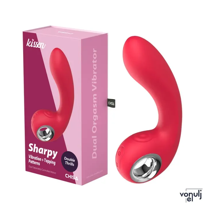 CHISA NOVELTIES G-pont vibrátor Kissen Sharpy - piros színben, fogógyűrűs, kétmotoros, vízálló, akkumulátoros