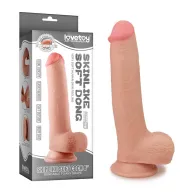 LOVETOY élethű dildó 8" SKINLIKE SOFT DONG - közepes méretű, kétrétegű, extra rugalmas külső réteg, herékkel, letapasztható, TPE (20 cm)