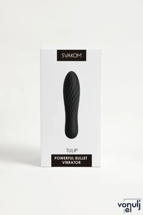 SVAKOM minivibrátor Tulip Black - fekete színben, vízálló, bordás, stimuláló felszínnel, akkumulátoros