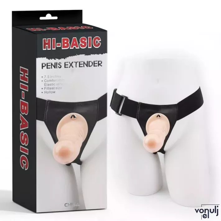 CHISA NOVELTIES felcsatolható dildó Penis Extender-Flesh - realisztikus, testszínű, állítható hámmal,  TPE (19 cm)
