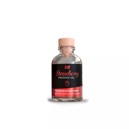 INTT masszázsgél Massage Gel Strawberry Glass Bottle 30 ml - ehető, eper ízű, melegítő hatású