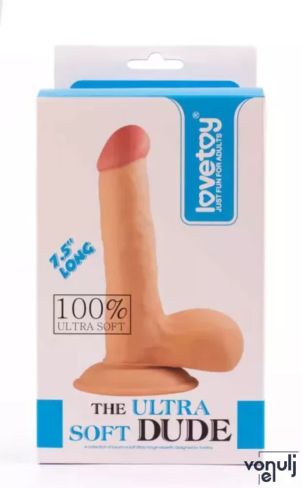 LOVETOY élethű dildó 7.5" ULTRA SOFT DUDE  - közepes méretű, ultra rugalmas, herékkel, letapasztható, TPE (19 cm)