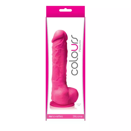 NS NOVELTIES élethű dildó COLOURS PLEASURES SMALL - kis méretű, herékkel, letapasztható, pink, szilikon (17,8 cm)