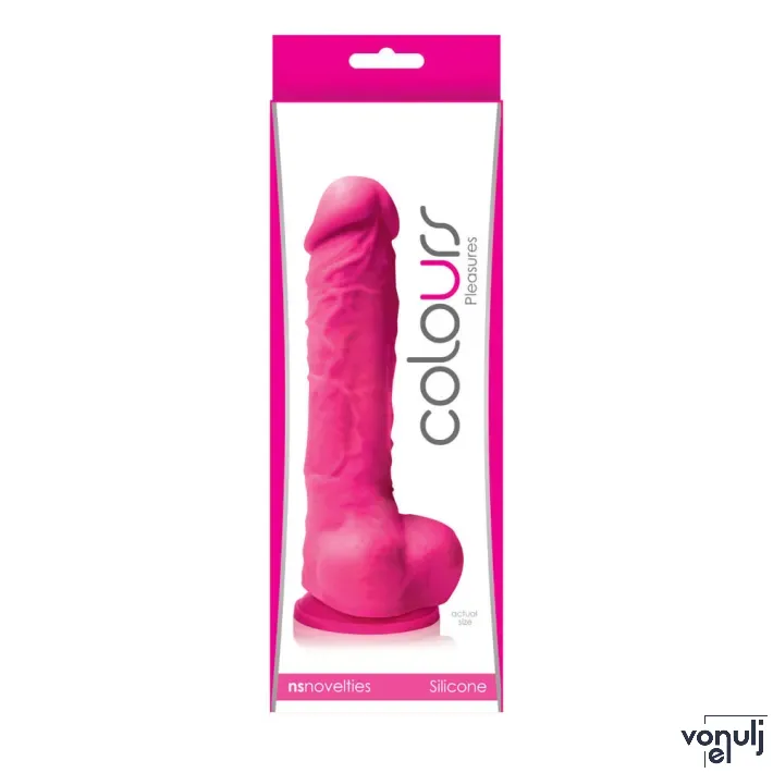 NS NOVELTIES élethű dildó COLOURS PLEASURES SMALL - kis méretű, herékkel, letapasztható, pink, szilikon (17,8 cm)