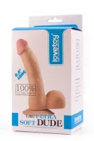 LOVETOY hajlított dildó 8.8" The Ultra Soft Dude - realisztikus, testszínű, kétrétegű, herékkel, letapasztható, vízálló, TPE ( 22 cm )