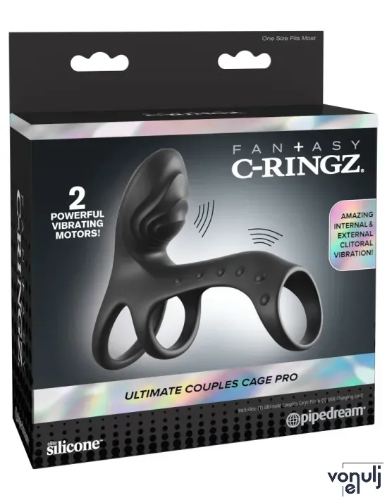 Pénisz gyűrű Pipedream Fantasy Ultimate Couples Cage Pro - akkumulátoros,vízálló