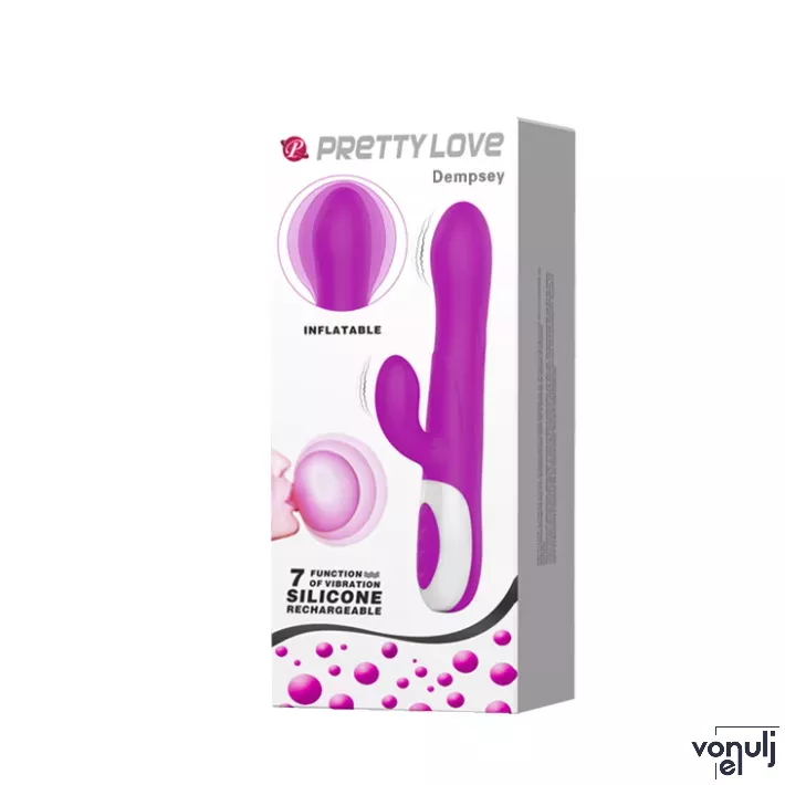 PRETTY LOVE csiklóizgatós vibrátor Dempsey - lila színben, felfújható fejrésszel, g-pontos, vízálló, akkumulátoros