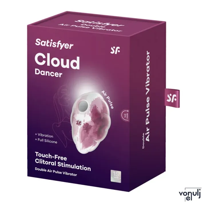 SATISFYER léghullámos csiklóizgató Cloud Dancer Red Print - fehér és bordó színben,érintésmentes léghullámos és rezgő funkcióval,vízálló,akkumulátoros