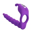 Pénisz gyűrű dildóval és csiklóizgatóval Pretty love Blackney Purple - akkumulátoros, vízálló