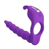 Pénisz gyűrű dildóval és csiklóizgatóval Pretty love Blackney Purple - akkumulátoros, vízálló