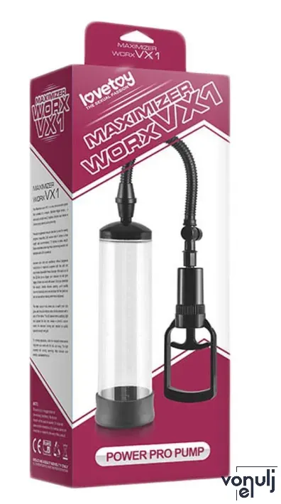 LOVETOY péniszpumpa Maximizer Worx VX1-Power Pro Pump - áttetsző, pumpás vákuum szabályzással, vízálló