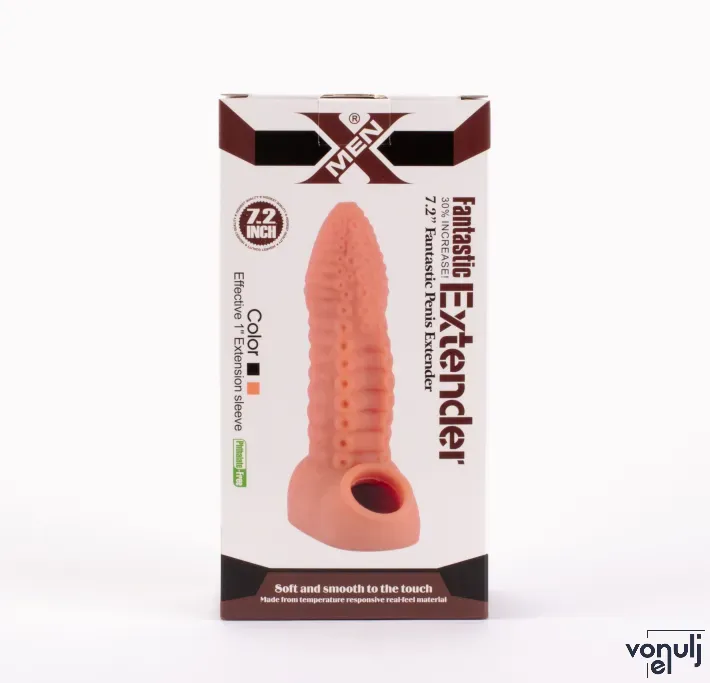 X-MEN péniszköpeny 7.2" Fantastic Penis Extender I - realisztikus, heregyűrűs, stimuláló felszínnel, végén nyitott, vízálló, TPE (18 cm)