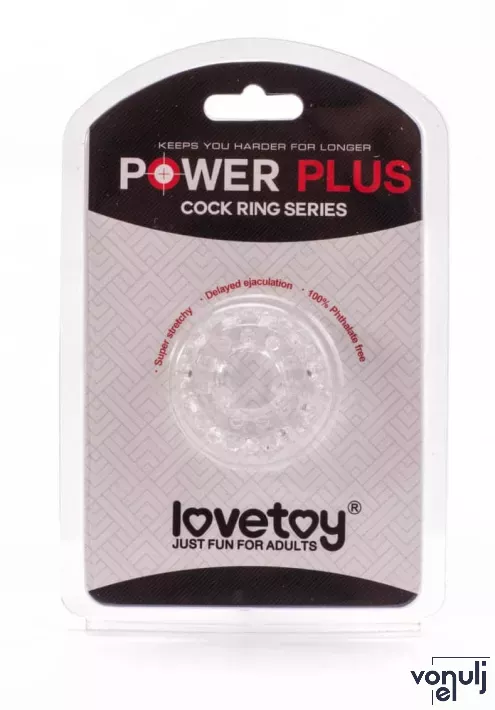 LOVETOY péniszgyűrű Power Plus Cockring 7 - áttetsző, külső stimuláló felülettel, vízálló, vibráció nélküli
