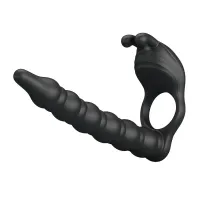 Pénisz gyűrű dildóval és csiklóizgatóval Pretty love Blackney Black - akkumulátoros, vízálló