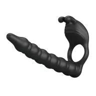 Pénisz gyűrű dildóval és csiklóizgatóval Pretty love Blackney Black - akkumulátoros, vízálló