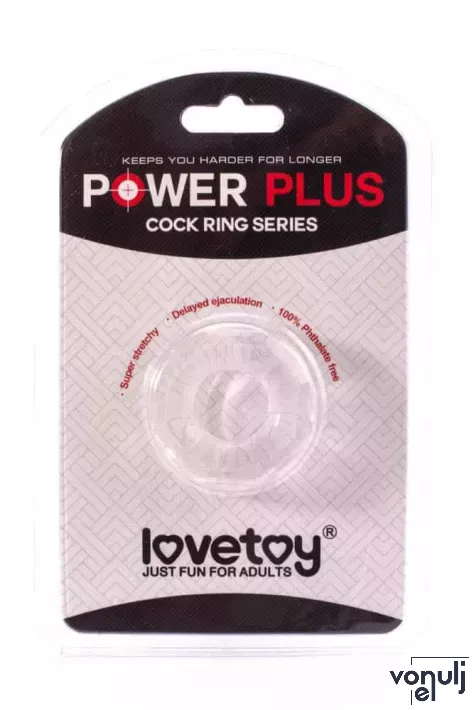 LOVETOY péniszgyűrű Power Plus Cockring 8 - áttetsző, külső stimuláló felülettel, vízálló, vibráció nélküli