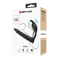 Pénisz gyűrű dildóval és csiklóizgatóval Pretty love Blackney Black - akkumulátoros, vízálló