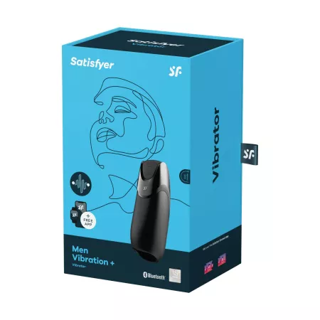 SATISFYER péniszvibrátor Men Vibration+ Connect App - fekete színben, okos, ingyenes applikációval, vízálló, akkumulátoros, szilikon
