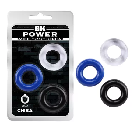 CHISA NOVELTIES péniszgyűrű szett Donut Rings-Assorted 3 Pack - 3 különböző színben, vízálló, vibráció nélküli