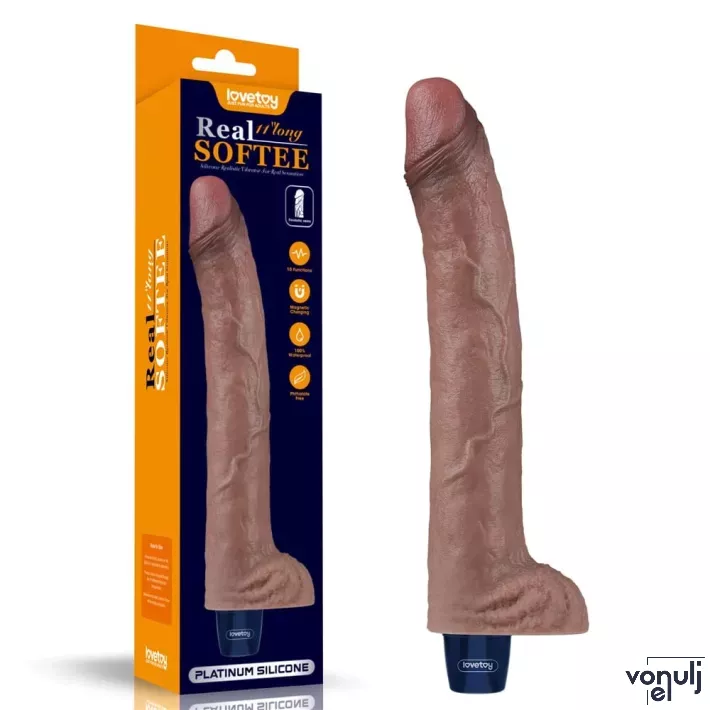 LOVETOY élethű vibrátor 11" Real Softee Rechargeable Silicone - realisztikus, herékkel, vízálló, akkumulátoros, szilikon (27 cm)