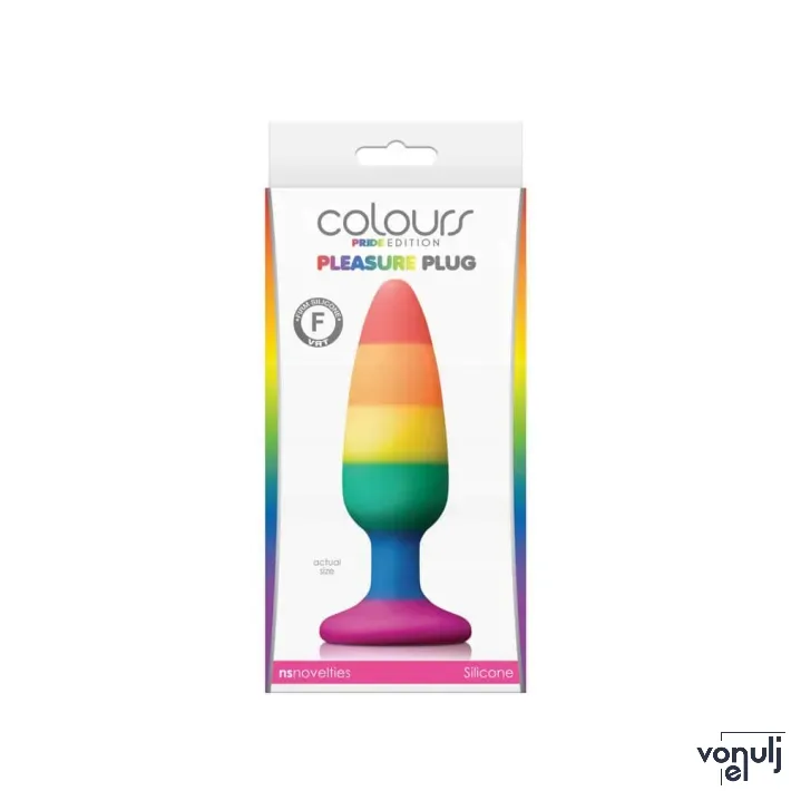 NS NOVELTIES fenékdugó Colours Pride Edition Pleasure Plug Medium Rainbow - szivárvány színben, M-méretben, letapasztható, vízálló, szilikon (13 cm)