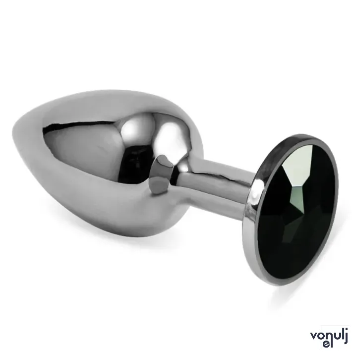 LOVETOY fenékdugó Rosebud Classic Silver - ezüst színben, fekete kővel, vízálló, fém (6.8 cm)