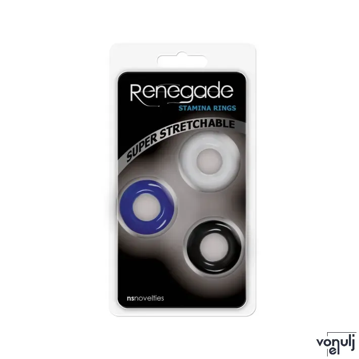 RENEGADE péniszgyűrű Stamina Rings - 3 különböző színű, vízálló, vibráció nélküli