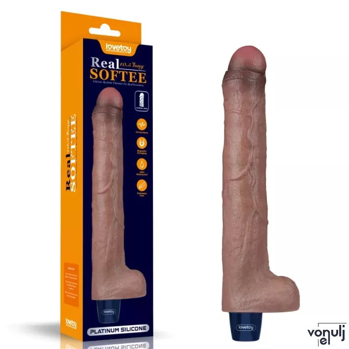 LOVETOY élethű vibrátor 10,5" Real Softee Rechargeable Silicone - realisztikus, herékkel, vízálló, akkumulátoros, szilikon (26,5 cm)