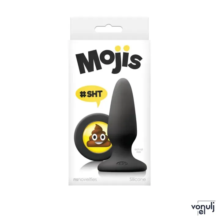 NS NOVELTIES fenékdugó Moji's SHT Medium Black - fekete színben, emojival díszitve, letapasztható, vízálló, szilikon  (10,5 cm)