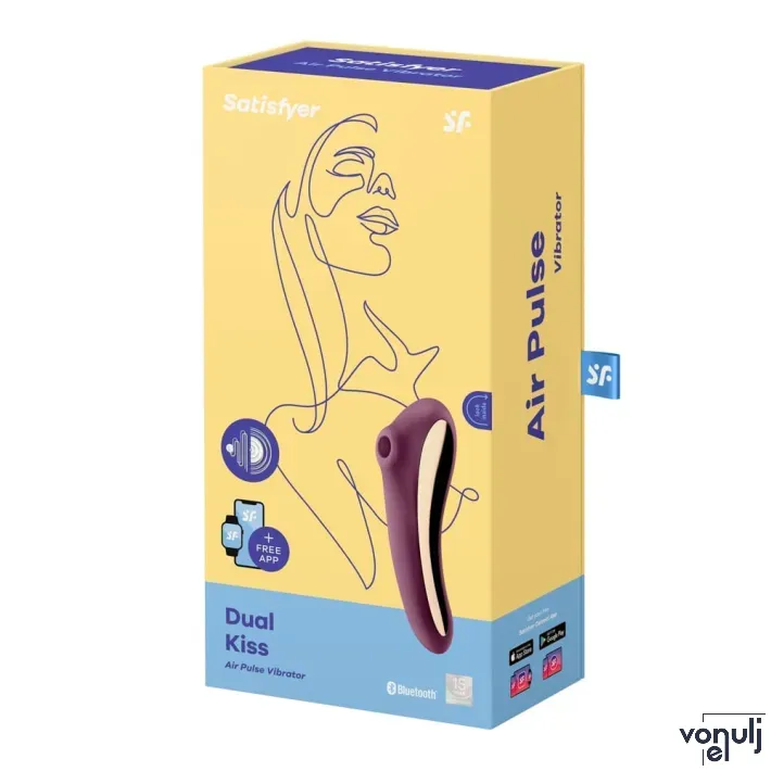 SATISFYER léghullámos csiklóizgató és G-pont vibrátor Dual Kiss Wine Red - lila színben, vízálló, akkumulátoros, ingyenes applikációval
