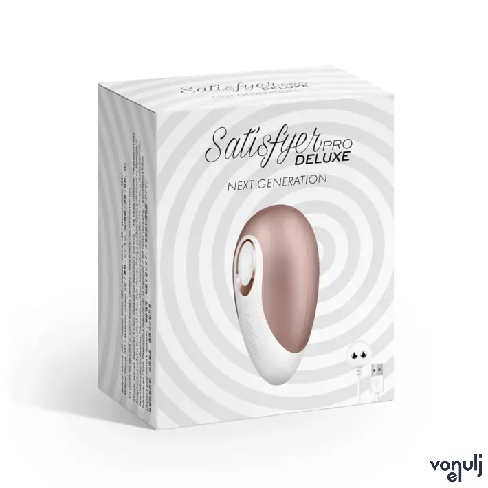 SATISFYER léghullámos csiklóizgató Pro Deluxe Next Generation - rózsaszín-fehér színben, vízálló, akkumulátoros