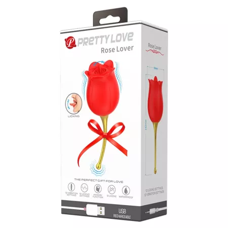 PRETTY LOVE rezgő csiklóizgató Rose Lover - piros színben, rózsa alakú, vízálló, akkumulátoros