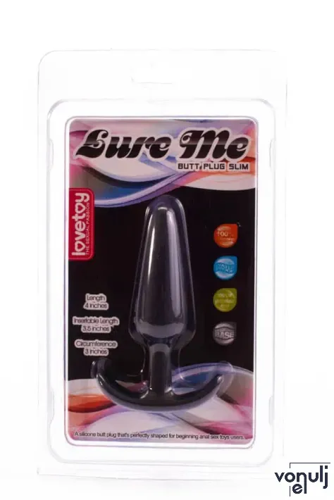 LOVETOY fenékdugó LURE ME Classic Anal Plug S Black - fekete színben, S méretben, vízálló, szilikon,  ( 11 cm )