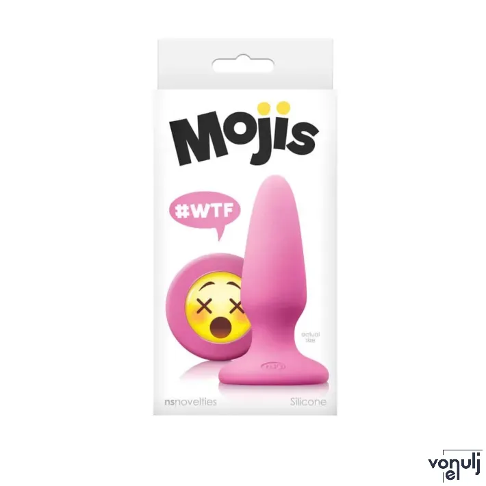 NS NOVELTIES fenékdugó Moji's WTF Medium Pink - rózsaszín színben, emojival díszitve, letapasztható, vízálló, szilikon (10,5 cm)