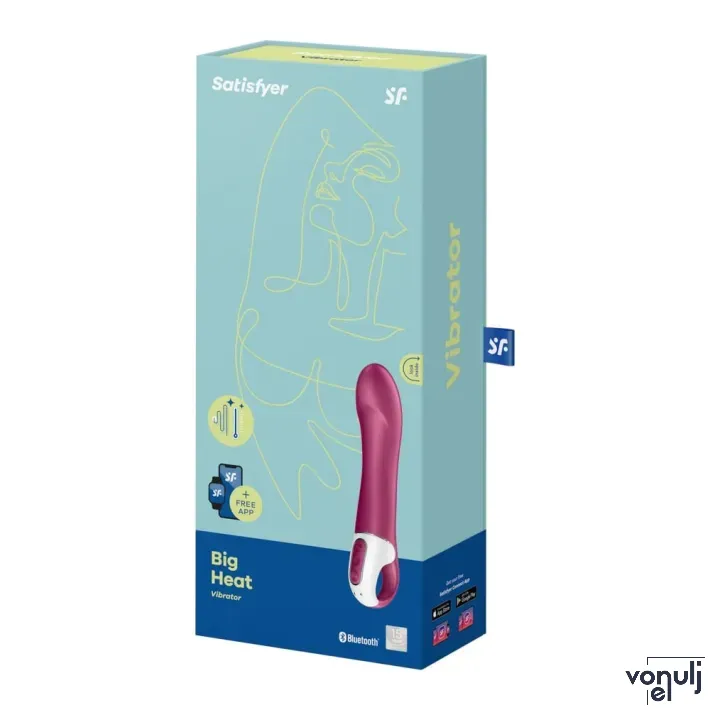 SATISFYER G-pont vibrátor Big Heat - lila színben, vízálló, okos, melegítő funkcióval, ingyenes applikációval