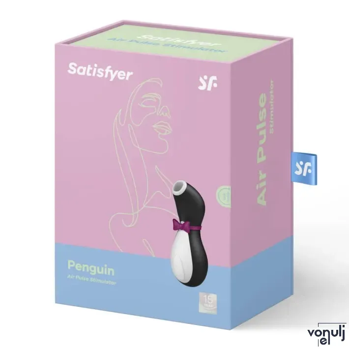 SATISFYER léghullámos csiklóizgató Penguin - fekete-fehér színben, vízálló, akkumulátoros