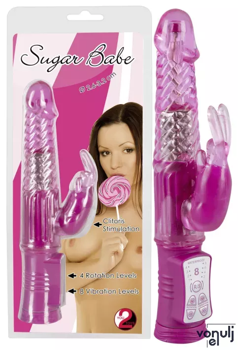 YOU2TOYS csiklóizgatós vibrátor Sugar Babe Purple - lila színben, g-pontos, forgó funkcióval, extra gyöngyös stimulációval, elemes