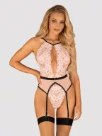 OBSESSIVE szexi body Lilines teddy - rózsaszínű színben, L/XL méretben