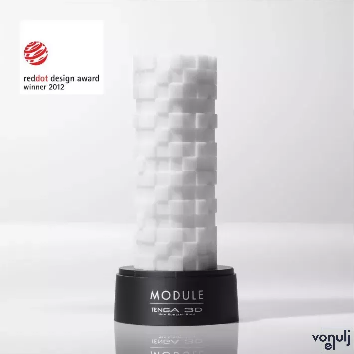TENGA maszturbátor 3D Module - vízálló, fehér színben, különleges négyzetekkel díszített megjelenéssel