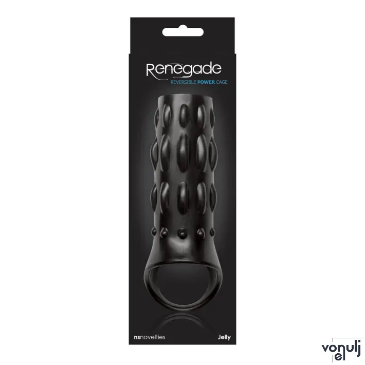 RENEGADE péniszmandzsetta Reversible Power Cage Black - fekete színben, stimuláló felszínnel, vízálló, (15 cm)