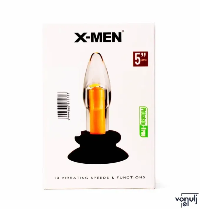 X-MEN fenékdugó 10 Speeds Vibrating Plug - áttetsző-narancssárga színben, vibrátoros, vízálló, akkumulátoros