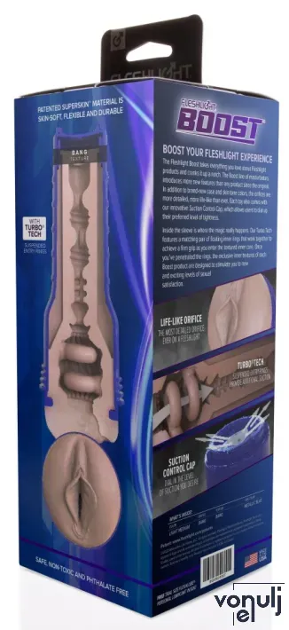 FLESHLIGHT maszturbátor Boost Bang Medium Dark - realisztikus, vagina formájú, sötét testszínű, vízálló, vibráció nélküli