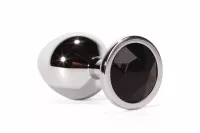 X-MEN fenékdugó Secret Shade Metal Butt Plug Black L - ezüst színben, fekete kővel, L-méretben, vízálló, fém (9.2 cm)