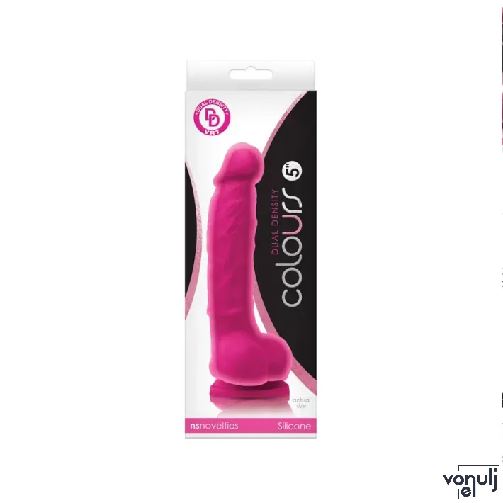 NS NOVELTIES  élethű dildó 5" COLOURS DUAL DENSITY - kis méretű, kétrétegű, herékkel, letapasztható, pink, szilikon (13 cm)