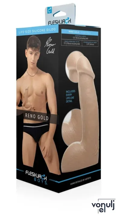 FLESHLIGHT GUYS élethű dildó - Reno Gold - realisztikus méret, superskin anyag, herékkel, letapasztható, vízálló (19 cm)