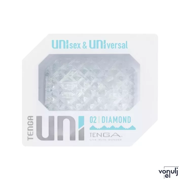 TENGA maszturbátor Uni Diamond - áttetsző fehér színben, gyémánt alakú stimuláló felszínnel, vízálló