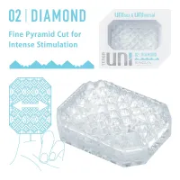 TENGA maszturbátor Uni Diamond - áttetsző fehér színben, gyémánt alakú stimuláló felszínnel, vízálló