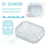 TENGA maszturbátor Uni Diamond - áttetsző fehér színben, gyémánt alakú stimuláló felszínnel, vízálló