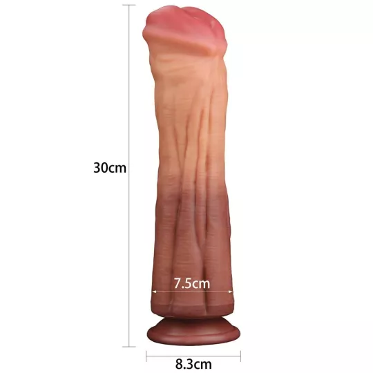 LOVETOY élethű dildó 12" NATURE COCK PLATINUM - nagy méretű, herék nélkül, kétrétegű, letapasztható, szilikon (30 cm)