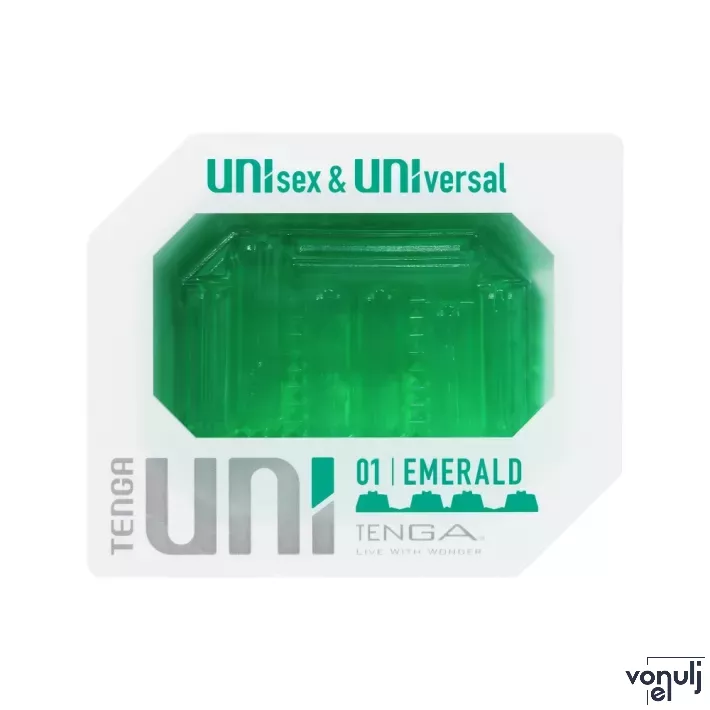 TENGA maszturbátor Uni Emerald - zöld színben, hasábos stimuláló felszínnel, vízálló